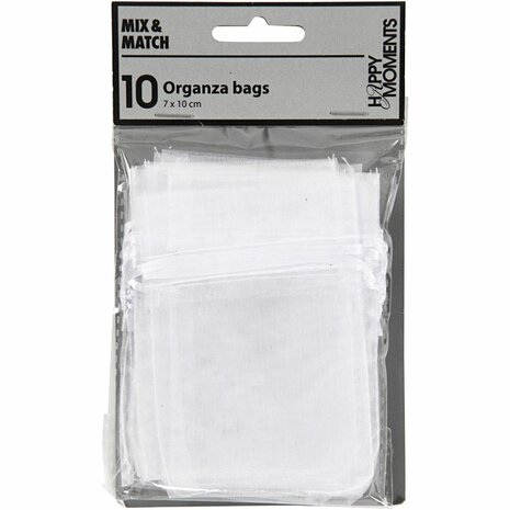 Organza zakjes, afm 7x10 cm, wit, 10 stuk/ 1 doos