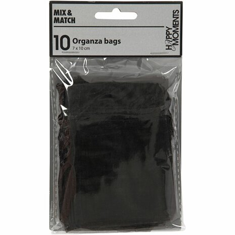 Organza zakjes, afm 7x10 cm, zwart, 10 stuk/ 1 doos