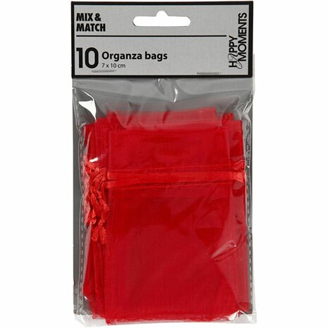 Organza zakjes, afm 7x10 cm, rood, 10 stuk/ 1 doos