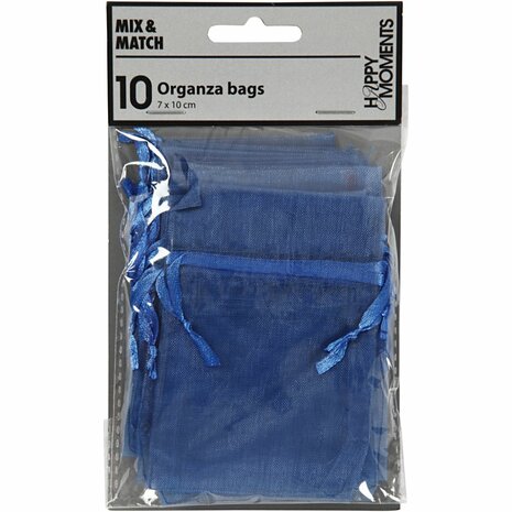 Organza zakjes, afm 7x10 cm, blauw, 10 stuk/ 1 doos