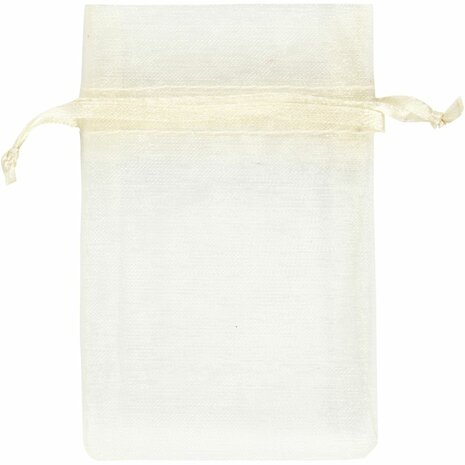 Organza zakjes, afm 7x10 cm, off-white, 10 stuk/ 1 doos