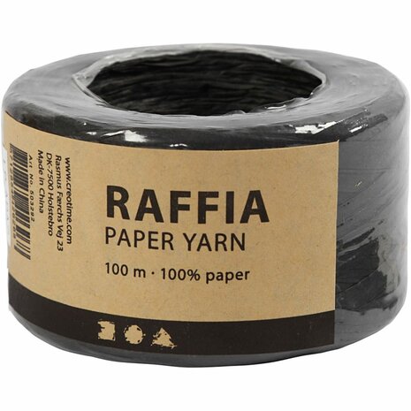 Papier Raffia Garen, B: 7-8 mm, zwart, 100 m/ 1 rol