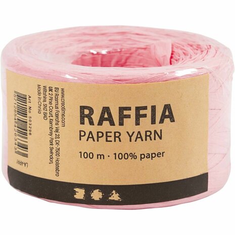 Papier Raffia Garen, B: 7-8 mm, lichtroze, 100 m/ 1 rol