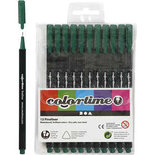 Fineliners - Donkergroen - lijndikte 0,6-0,7mm - Colortime - 12 stuks