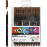Fineliners - Bruin - lijndikte 0,6-0,7mm - Colortime - 12 stuks