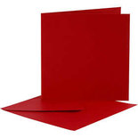 Kaarten en enveloppen, afmeting kaart 12,5x12,5 cm, afmeting envelop 13,5x13,5 cm, rood, 10sets