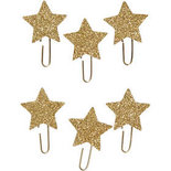Paperclips, goud glitter, ster, d: 30 mm, 6 stuk/ 1 doos