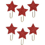 Paperclips, rood glitter, ster, d 30 mm, 6 stuk/ 1 doos