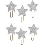 Paperclips, glitter zilver, ster, d 30 mm, 6 stuk/ 1 doos