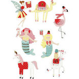 3D stickers, flamingo, lama zeemeermin, H: 50-60 mm, B: 30-45 mm, 7 stuk/ 1 doos