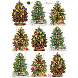 Vintage plaatjes, vel 16,5x23,5 cm, , kerstboom, 3vellen