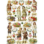 Vintage plaatjes, vel 16,5x23,5 cm, , kinderen en bloemen, 3vellen