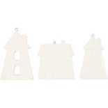 Hangende ornamenten, wit, huizen, H: 7,6-9,7 cm, 18 stuk/ 1 karton