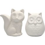Dierenspaarpot, wit, uil en vos, H: 9 cm, 2 stuk/ 1 karton