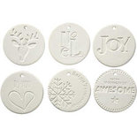 Ornamenten - Home deco - Terracotta - wit - 7x7x0,6cm - Creotime - 24 Stuks