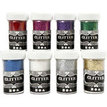 Glitter, diverse kleuren, 8x20 gr/ 1 doos