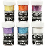 Glitter, diverse kleuren, 6x20 gr/ 1 doos
