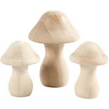 Houten paddestoelen, d: 3,3+4,5 cm, afm 4,5+6,5 cm, 3 stuk/ 1 doos