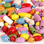 Houten kralen, afm 5-17 mm, gatgrootte 1-4 mm, diverse kleuren, china berry, 1000gr, circa 2300 stuk