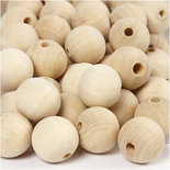 Houten kraal, d: 20 mm, gatgrootte 4 mm, 200 stuk/ 1 doos