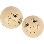 Houten ballen met gezichten, licht beige, d: 40 mm, 10 stuk/ 1 doos