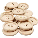 Houten knopen, d: 30 mm, gatgrootte 2 mm, china berry, 4 gaten, 14stuks