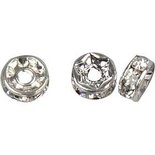 Strassteen rondelle, d: 6 mm, gatgrootte 1,2 mm, verzilverd, 50stuks