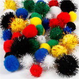 Pompoms, diverse kleuren, d 15+20 mm, 48 div/ 1 doos