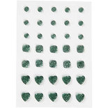 Strasstenen, groen, rond, vierkant, hart, afm 6+8+10 mm, 35 stuk/ 1 doos