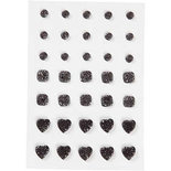 Strasstenen, zwart, rond, vierkant, hart, afm 6+8+10 mm, 35 stuk/ 1 doos