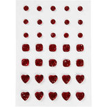 Strasstenen, rood, rond, vierkant, hart, afm 6+8+10 mm, 35 stuk/ 1 doos