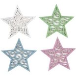 Sterren van vilt, d: 46 mm, dikte 1 mm, wit, lichtblauw, lila, lichtgroen, 20stuks