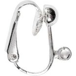 Clip-on oorbellen, verzilverd, L: 16,5 mm, B: 1,5 mm, gatgrootte 1,6 mm, 6 stuk/ 1 doos