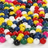 Houten kralen, diverse kleuren, d: 4 mm, gatgrootte 1,5 mm, 6 gr/ 1 doos