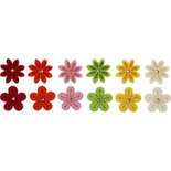 Bloemen van vilt met strassteen, d 30 mm, dikte 2,5 mm, 12 stuk/ 1 doos
