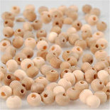 Houten kraal, d: 5 mm, gatgrootte 1,5 mm, 100 stuk/ 1 doos