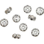 Strassteen rondelle, verzilverd, d: 8 mm, gatgrootte 2 mm, 5 stuk/ 1 doos