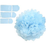 Pompon van papier, lichtblauw, d: 20+24+30 cm, 16 gr, 3 stuk/ 1 doos