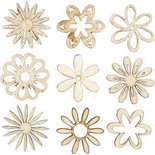 Hout decoratie, bloemen, afm 28 mm, 45 stuk/ 1 doos
