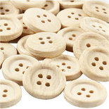 Houten knopen, d: 23 mm, 4 gaten, 30 stuk/ 1 doos