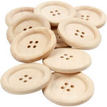 Houten knopen, d 35 mm, gatgrootte 2 mm, 4 gaten, 10 stuk/ 1 doos