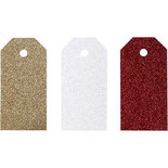 Cadeaulabels, afm 5x10 cm, 300 gr, wit, goud, rood, 12stuks