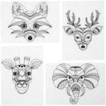 Krimpfolie met motieven, mat transparant, wilde dieren, 10,5x14,5 cm, 4 vel/ 1 doos