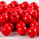 Houten kralen, rood, d 10 mm, gatgrootte 3 mm, 20 gr/ 1 doos