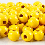 Houten kralen, geel, d: 10 mm, gatgrootte 3 mm, 20 gr/ 1 doos, 70 stuk