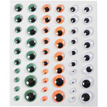 Wiebelogen, groen, oranje, wit, zelfklevend, d: 6+8+10+12+15 mm, 1 vel, 54 stuk