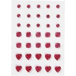 Strasstenen, roze, rond, vierkant, hart, afm 6+8+10 mm, 35 stuk/ 1 doos