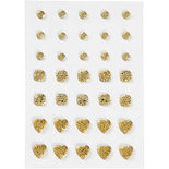 Strasstenen, goud, rond, vierkant, hart, afm 6+8+10 mm, 35 stuk/ 1 doos
