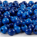 Houten kralen, blauw, d: 8 mm, gatgrootte 2 mm, 15 gr/ 1 doos, 80 stuk