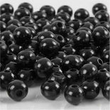 Houten kralen, zwart, d: 8 mm, gatgrootte 2 mm, 15 gr/ 1 doos, 80 stuk